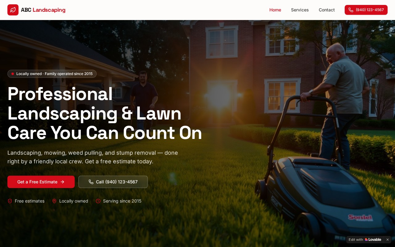 Example three-page landscaping website built by WrenSites